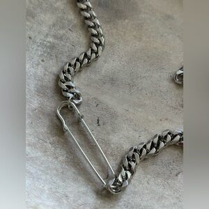Vintage oversized Cuban coatwear pin upcycled on stainless chain necklace